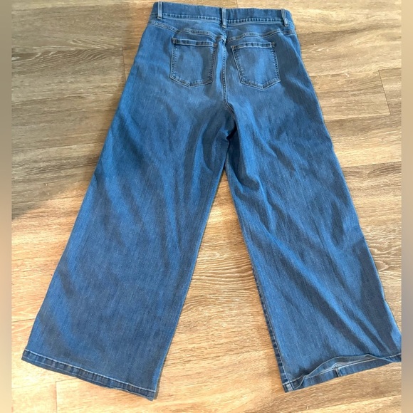 Vintage Spanx Jeans Wide Leg Indigo Blue Pull On High Rise 70s Flare Y2K - Picture 3 of 7